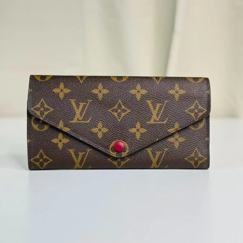 Louis Vuitton Monogram Canvas Wallet with Red Button Closure